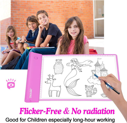 IMAGE Light Up Tracing Pad Pink Drawing Tablet Coloring Board for Kids Children to for Girls Boy (Includes 10 Traceable Sheets and Two Clips)