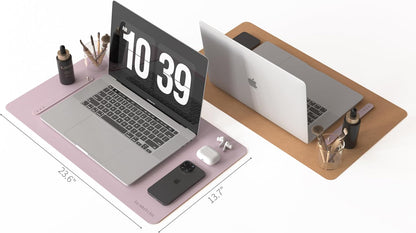 RENMTURE Desk Pad, Cork & PU Leather Desk Mat, Large Mouse pad, Non-Slip Desk Protector and Blotter, Waterproof Writing Pad, Desk Accessories and Organizers for Home Office (Light Yellow, 32"x16")