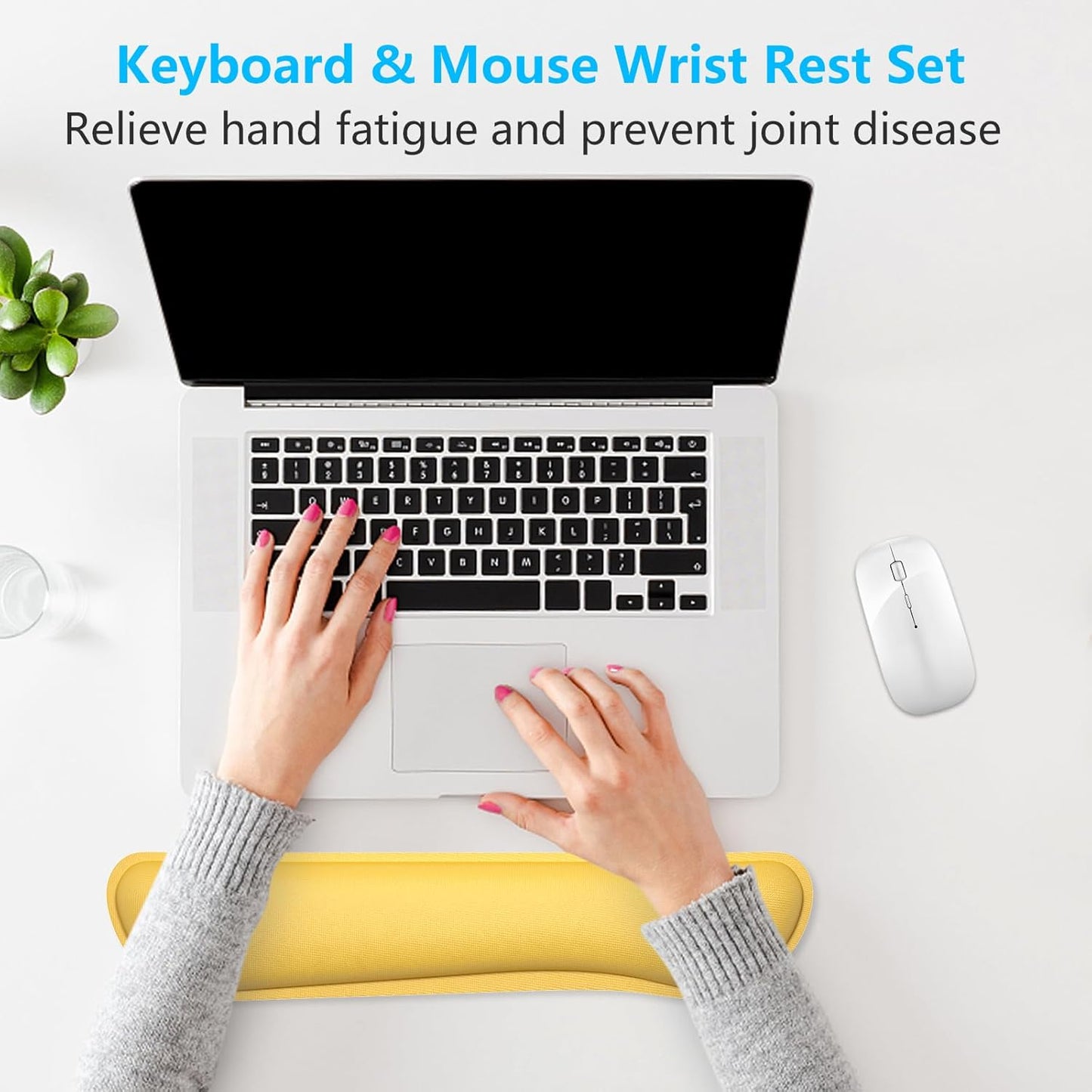 Dapesuom Enlarge Keyboard Wrist Rest, Memory Foam Keyboard Wrist Cushion for Computer Desk Mats Support, Pain Relief Ergonomic Mouse Pad Rests with Non-Slip Base for Gaming, Laptop, Radiant Orchid