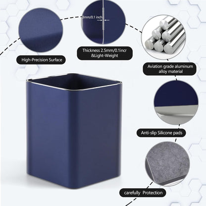 RQB Metal Pen Holder for Desk Square Aluminum Desktop Organizer and Makeup Brush Holder Storage Box for Office, School, Home, and Kids, Non-slip silicone 4×3.15inch-Gray