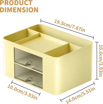 Marbrasse Pen Organizer with 2 Drawer, Multi-Functional Pencil Holder for Desk, Desk Organizers and Accessories with 5 Compartments + Drawer for Office Art Supplies (White)
