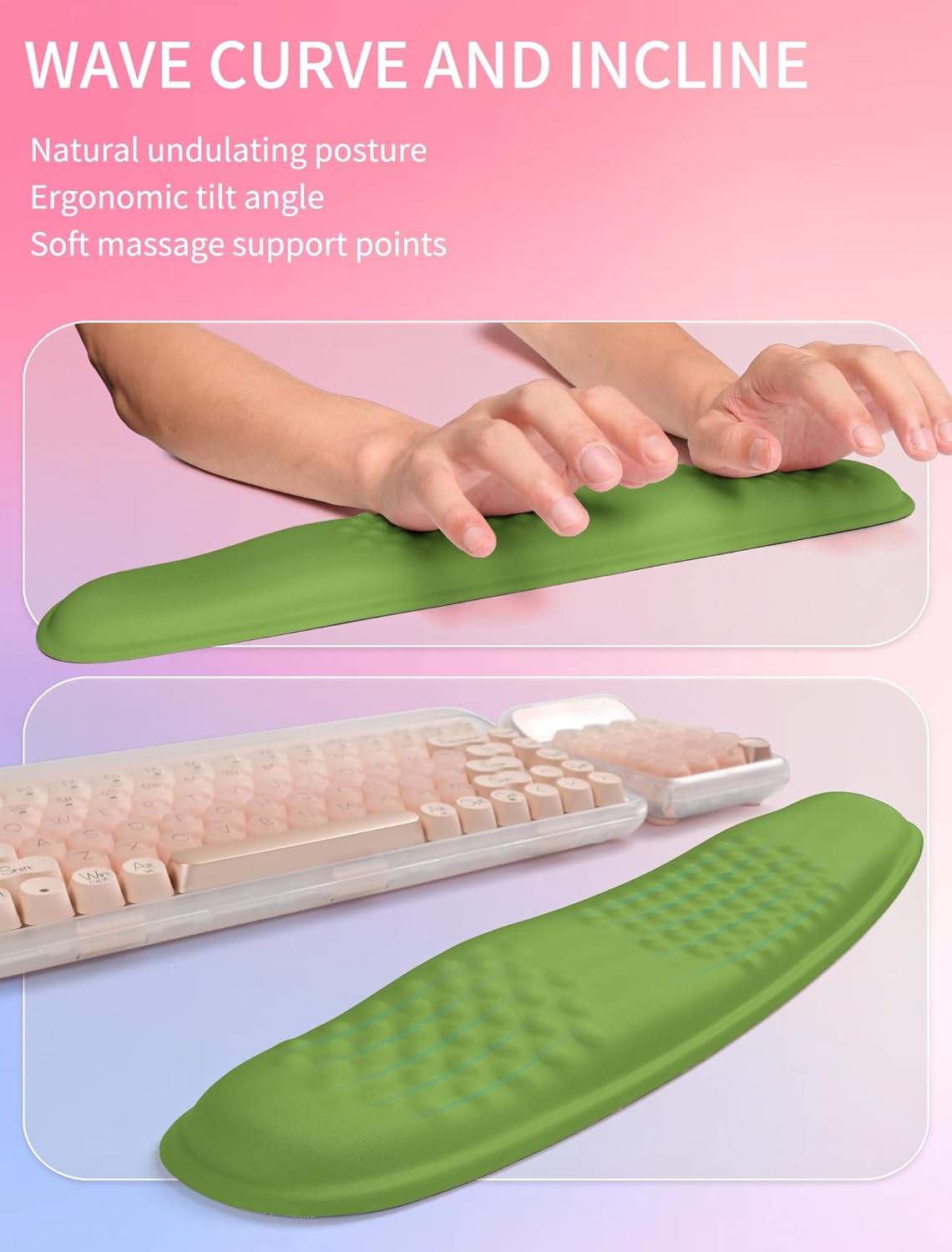 Hokafenle 2in1 Combination, Wave Keyboard Wrist Rest and Ergonomic Curvature Mouse Pad Wrist Support for Relieve Wrist Pain, Filled with Soft Cushion Memory Foam, Black
