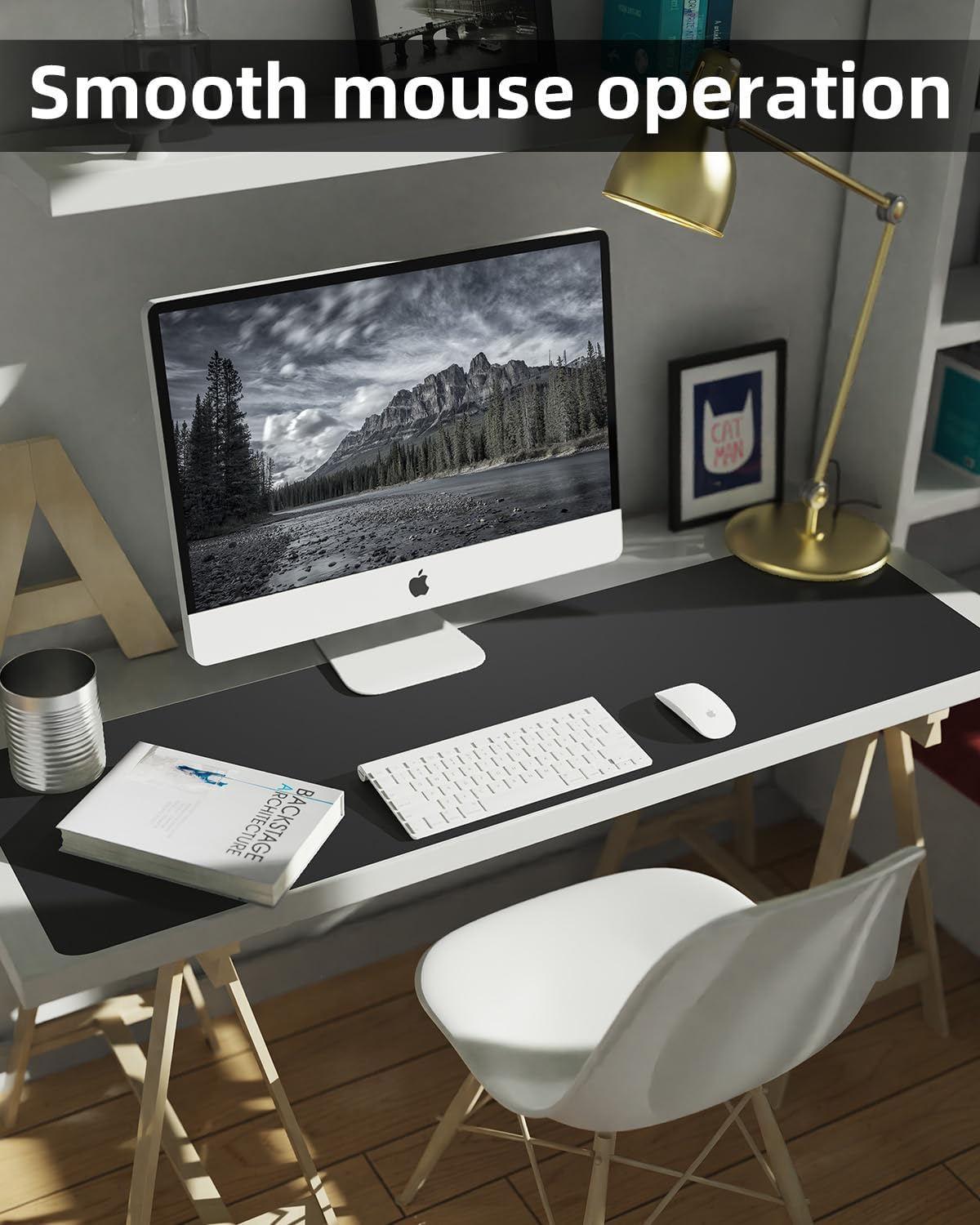 Leather Desk Pad Protector, Office Desk Mat, Large Mouse Pad, Non-Slip PU Leather Desk Blotter, Laptop Desk Pad Desk Accessories for Office and Home (Black, 40" x 17")