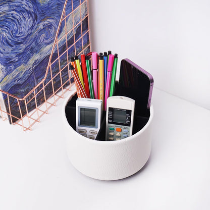 Round Leather Art Supply Organizer,Remote Control Holder,360 Degree Rotating,Multi-Functional Pencil Holder,4 Compartments Desktop Stationary Organizer(1-Fractal Flower) | Round - Colors C
