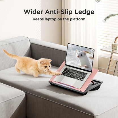 HUANUO Laptop Desk, Portable Laptop Stand Fits Up to 15.6 Inch Laptops, Adjustable with 8 Angles Lap Desks for Adults - Dual Cushion Desk for Sofa, Bed, Car or Work Table
