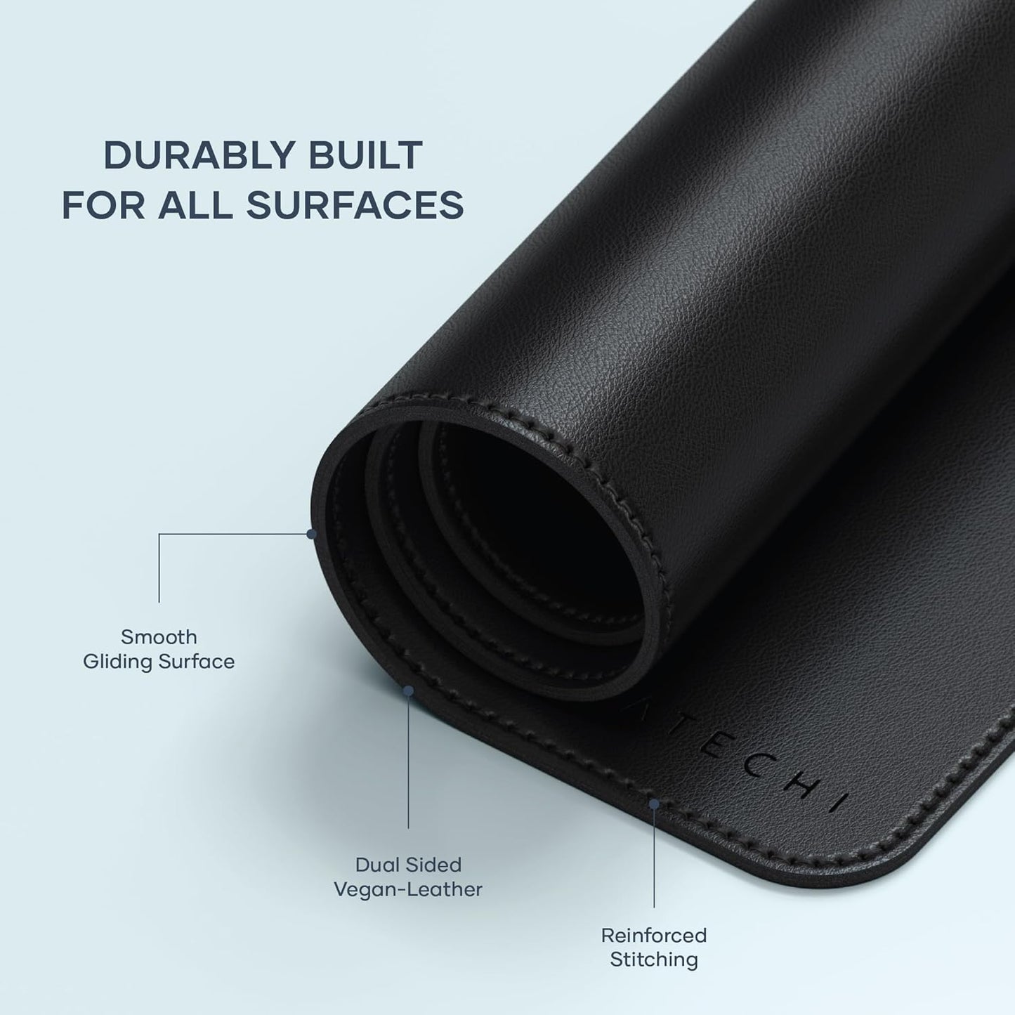 Satechi Vegan Leather Desk Mat, Large Mouse Pad Scratch and Water Resistant, Easy to Clean, Desk Pad for Office and Home, 26.8” x 12.4” x 0.1” - Black