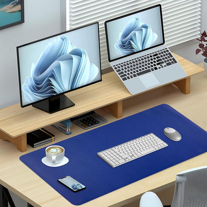 Dual-Sided Desk Pad, Large Mouse Pad - Natural Cork & PU Leather Non-Slip Waterproof Desk Mats for Office and Home (Blue, 31.5" x 15.7")
