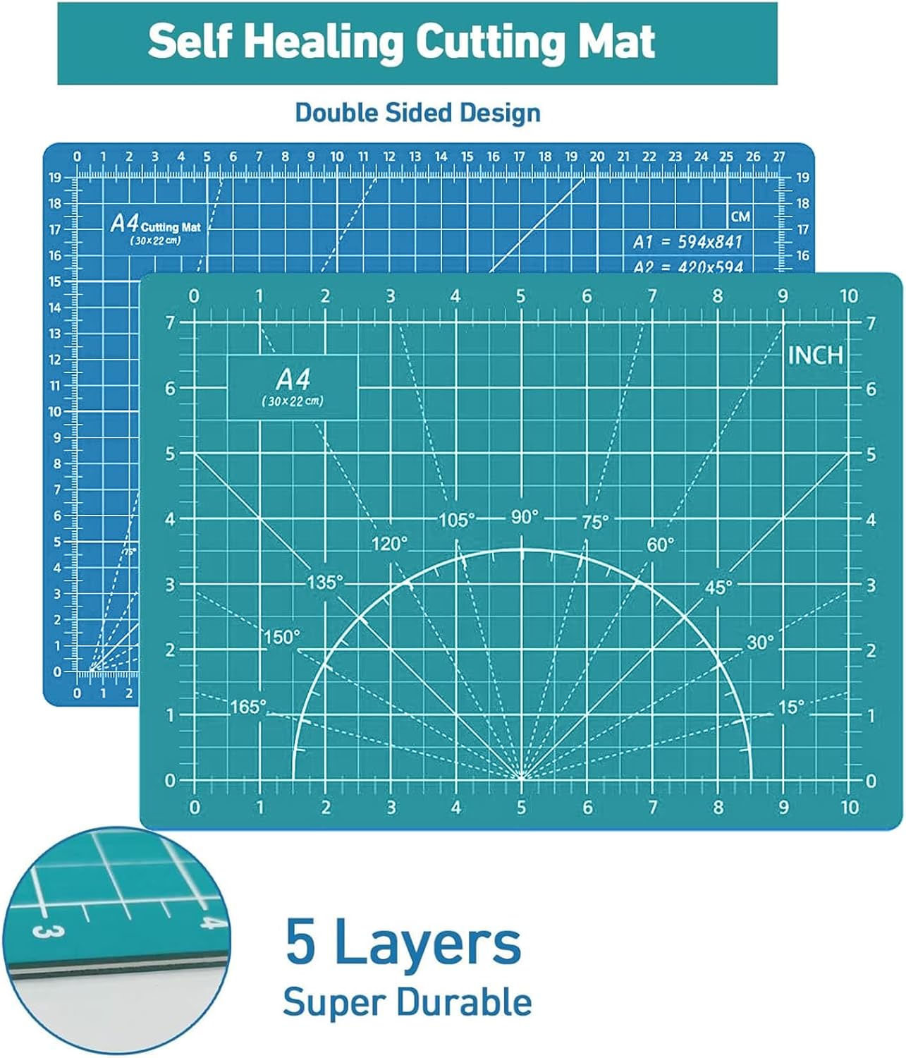 Headley Tools Rotary Cutter Set - 45mm Fabric Cutter, 5 Extra Rotary Blades, A3 Cutting Mat, Quilting Ruler and Sewing Clips, Craft Knife Set, Ideal for Crafting, Sewing, Patchworking, Purple