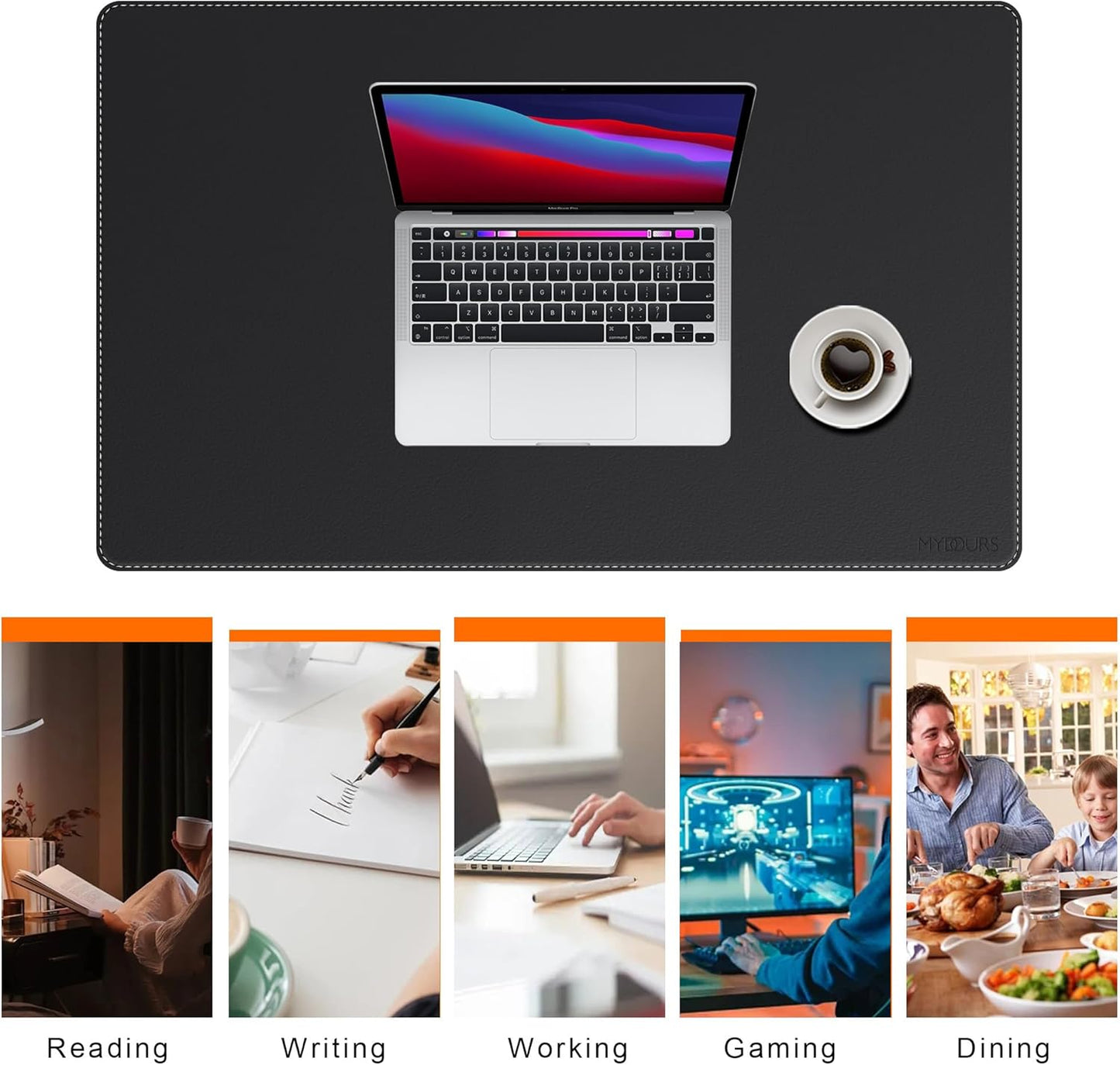 Mydours 40" x 20" Extra Large Desk Mat, PU Leather & Cork Desk Pad, Large XXL Desk Mouse Pad for Workstation, Office, Home, Computer Desk Mat with Keyboard & Mouse (Black)