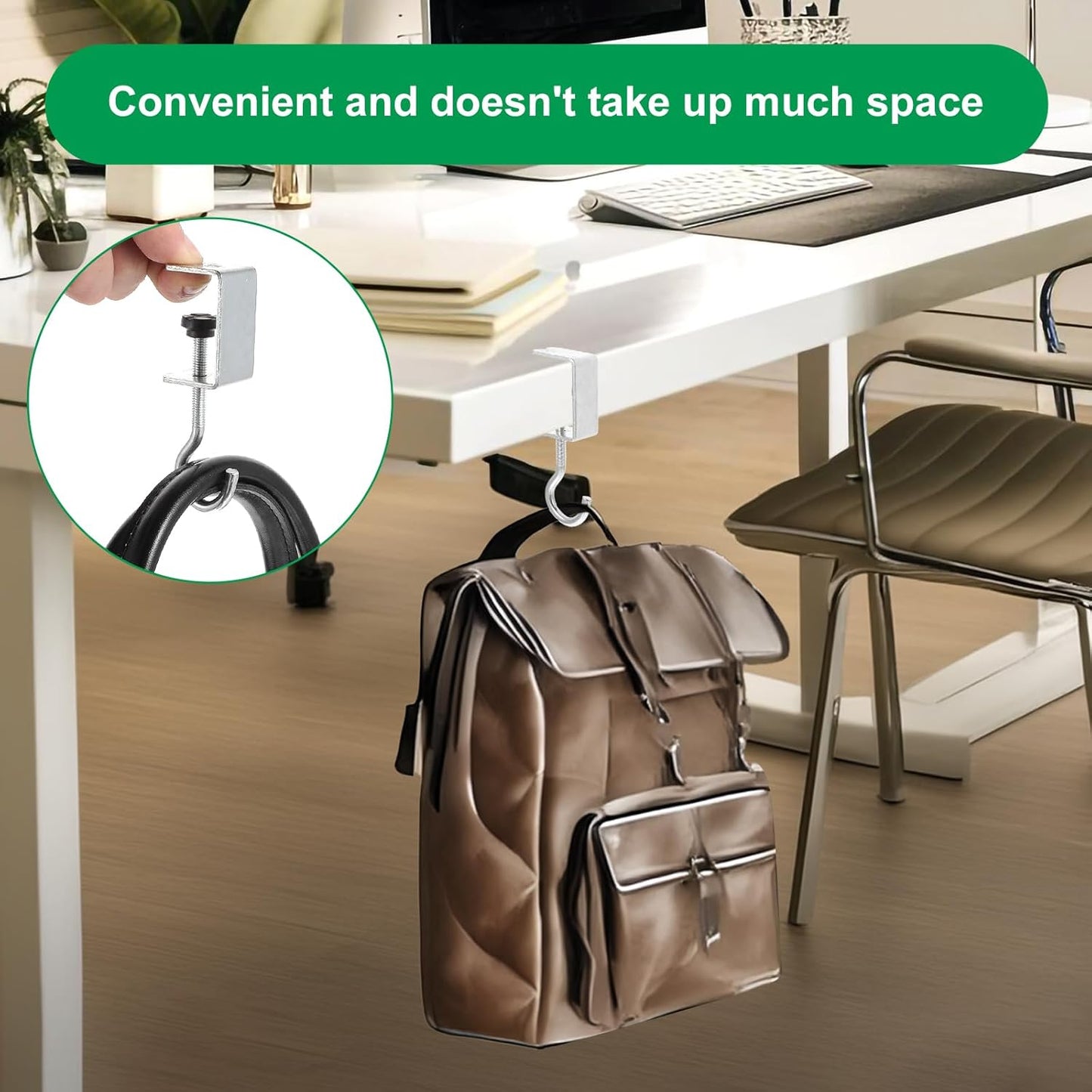 cobee Clamp-On Under Desk Hooks, Desk Mount Hanging Bag Holder Metal Hook Adjustable Headphones Clamp Organizer Portable Purse Hanger Clip Reduce Desk Clutter Table Desk Under Counter (4 Pcs, Black)
