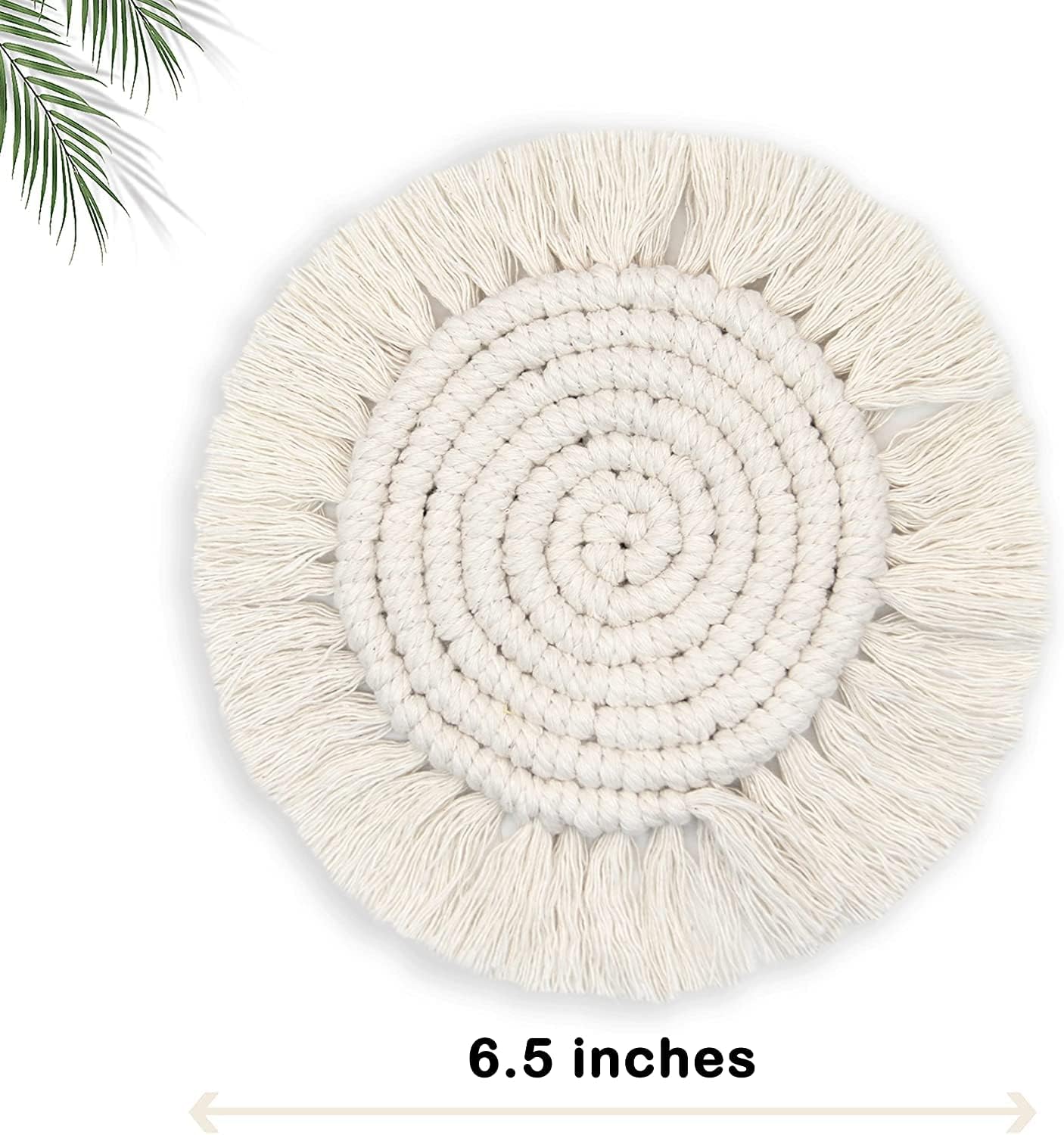 7.4in Boho Coasters for Drinks, Handmade Woven Absorbent Coasters for Desk, Farmhouse Cute Coaster for Mugs Cups - Gifts for Women, Beige
