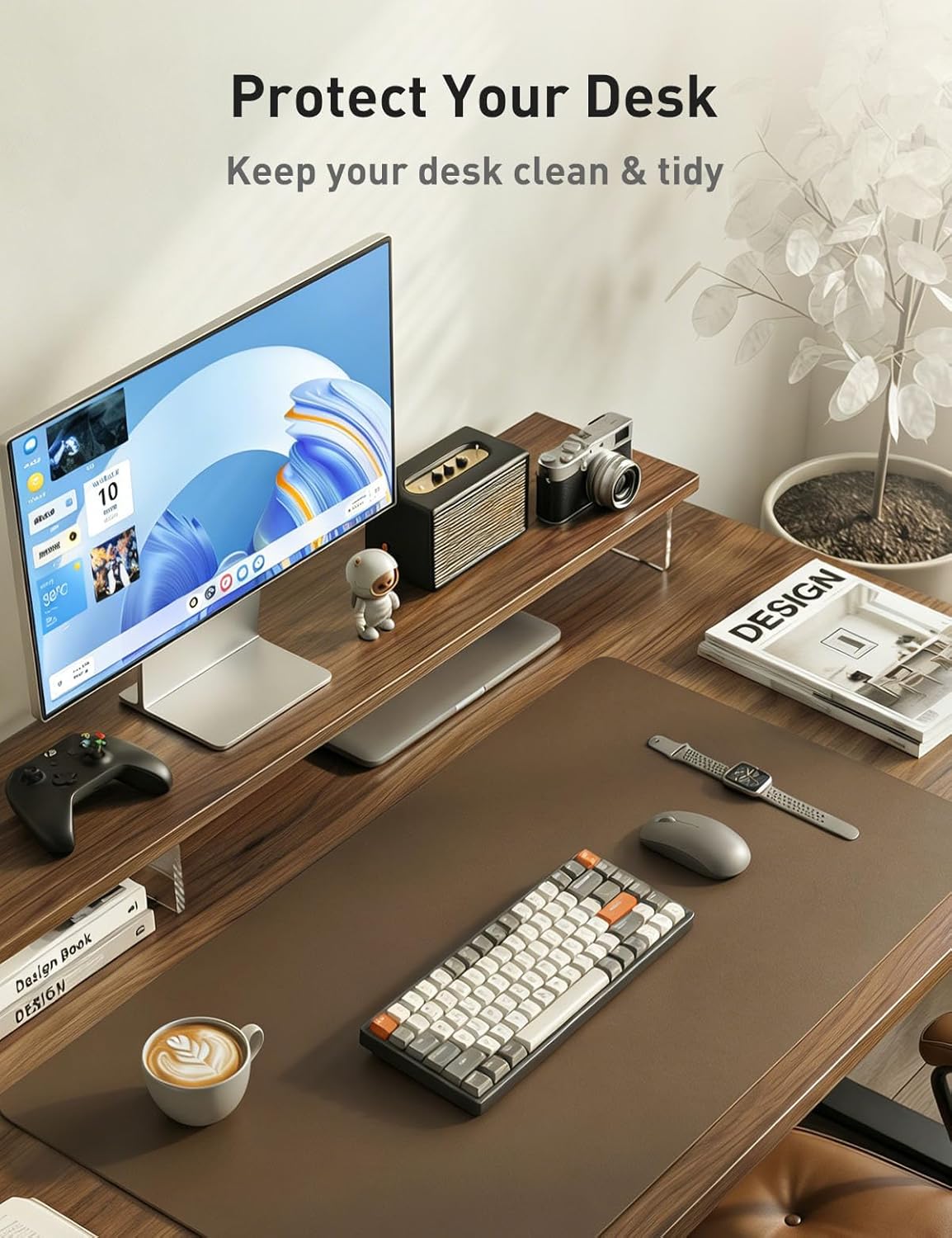 Aothia Leather Desk Pad Protector, Mouse Pad, Office Desk Mat, Non-Slip PU Leather Desk Blotter, Laptop Desk Pad, Waterproof Desk Writing Pad for Office and Home(Dark Blue,31.5" x 15.7") - Colors B