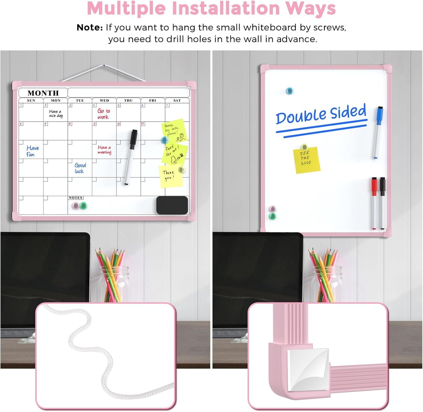 MaxGear Monthly Calendar Dry Erase Board for Wall, 16"x12" Small Hanging Double-Sided White Board, Portable Whiteboard for Planning, Drawing, Memo, to Do List, School, Home, Kitchen, Office