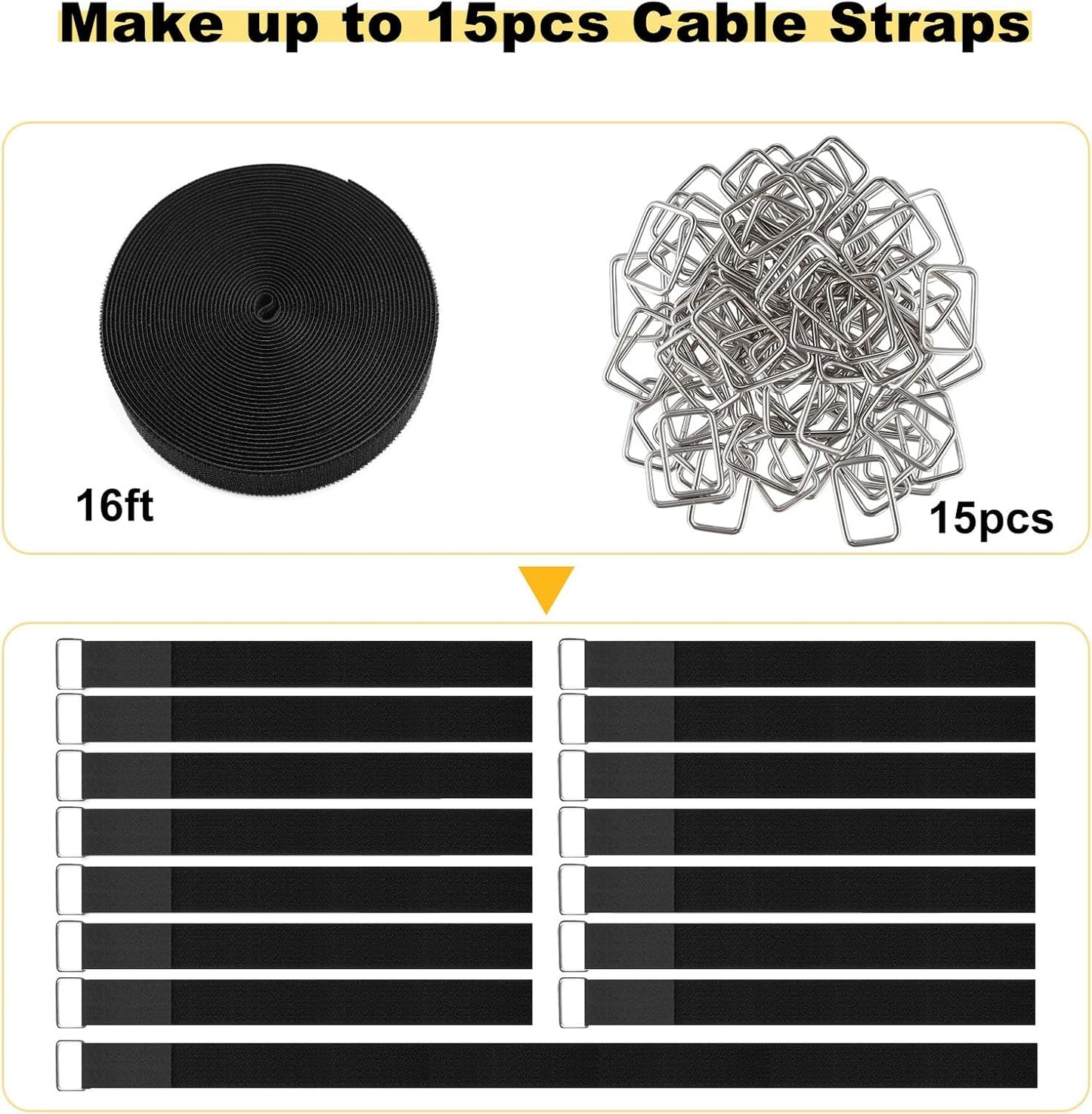 YMCRLUX 1"x32ft Hook and Loop Straps with 50 Metal Buckles, Adjustable Fastening Cable Straps, Cut-to-Length Cinch Strap, Reusable Nylon Securing Cord Ties for Organizer or Storage, 1 inch Wide, Black