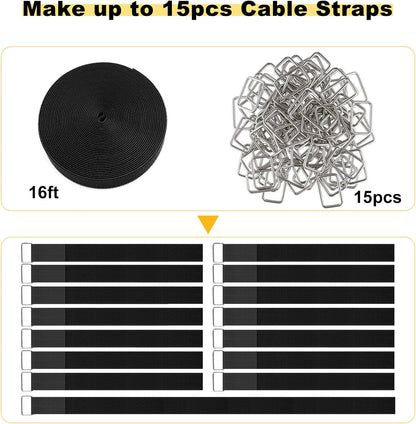 YMCRLUX 1"x32ft Hook and Loop Straps with 50 Metal Buckles, Adjustable Fastening Cable Straps, Cut-to-Length Cinch Strap, Reusable Nylon Securing Cord Ties for Organizer or Storage, 1 inch Wide, Black