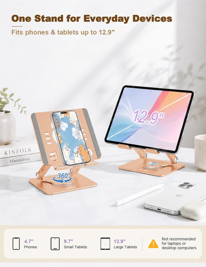 Aoviho Tablet Stand 360° Rotating Aluminum Holder - Adjustable, Portable & Foldable Monitors Stand for iPads, Compatible with 4-13.3" Tablets, Purple
