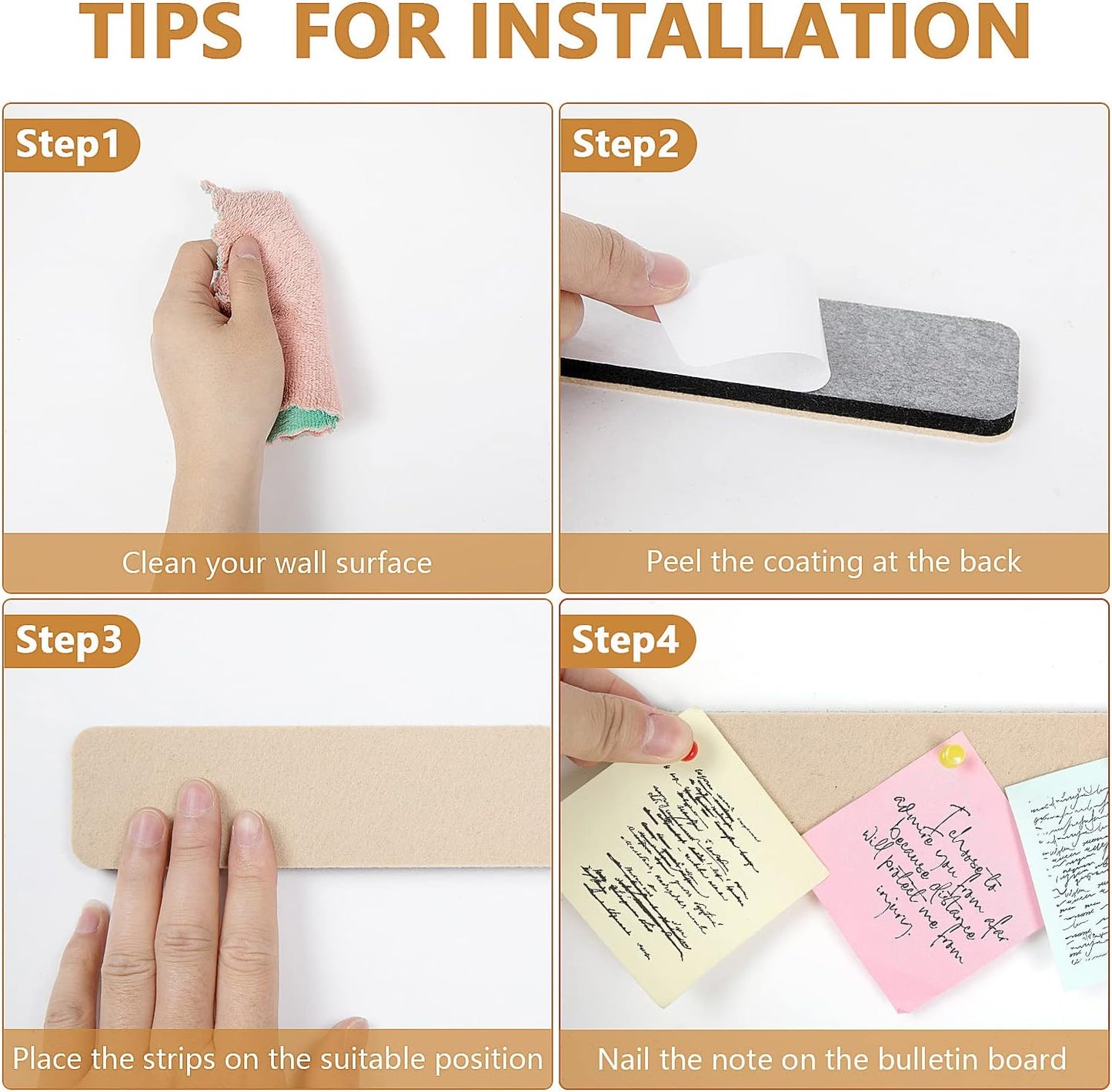 Felt Pin Board Bar Strips Bulletin Board for Bedrooms Offices Home Wall Decoration, Notice Board Self Adhesive Cork Board with 35 Push Pins for Paste Notes, Photos, Schedules