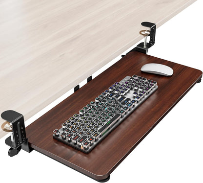 Ergonomic Mouse & Keyboard Tray Under Desk, Pull Out with Adjustable C-clamp, 20 (25.9 Including Clamps) x 11.8 Inch Slide Out Computer Keyboard Drawer Mouse Tray for Typing, Rustic Brown
