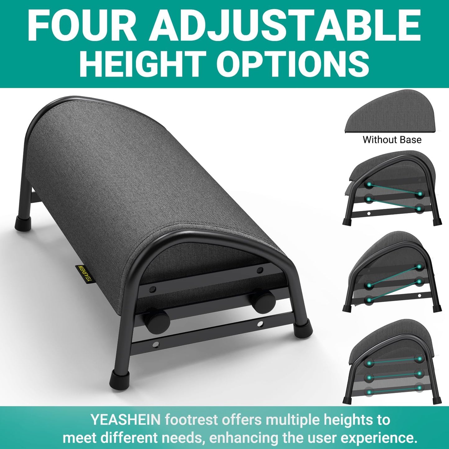 YEASHEIN Adjustable Foot Rest for Under Desk at Work, Ergonomic Foot Stools with 7 Positions, Elevated Cushion Under Desk Footrest with Metal Frame, Leg Rest Used for Home, Car, PC Gaming Accessories