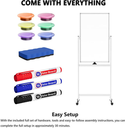 Large Whiteboard Easel with Stand, 36" x 24" Portable Standing Magnetic Dry Erase White Board, 3' x 2' Tripod Height Adjustable Flip Chart Easel for Home Office Classroom School, Silver