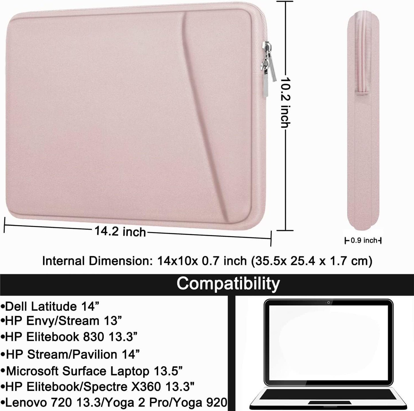 Laptop Sleeve, Durable Briefcase Shockproof Protective Case, Handbags Portable Laptop Bag for 15.6 inch HP Dell Asus Lenovo Notebook Computer with Front Pocket, Black