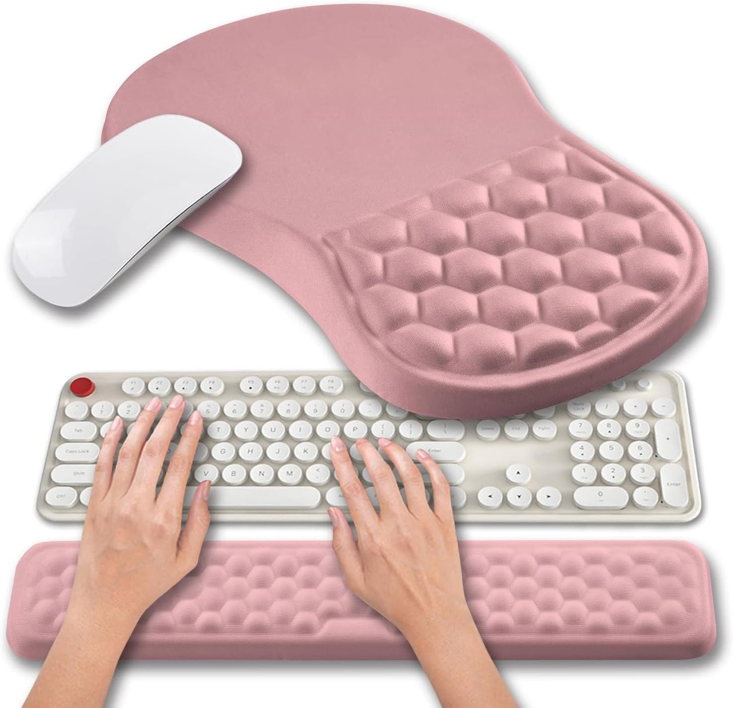 Hokafenle 2 in 1 Ergonomic Mouse Pad Wrist Support & Wrist Rest for Computer Keyboard Set, with Relieve Carpal Tunnel Pain Massage Bulge and Full Memory Gel Design (2In1 Set, Black)