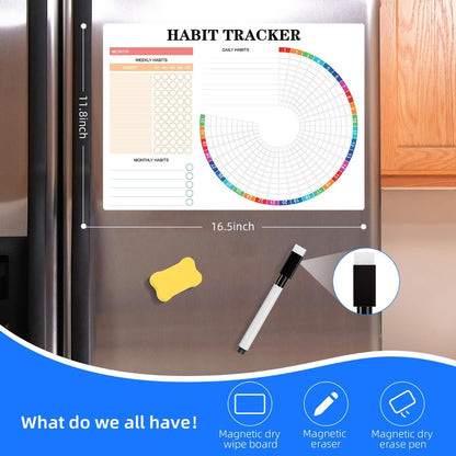 Habit Tracker Calendar Magnetic Whiteboard for Refrigerator Daily Weekly and Monthly Goal and Habit Tracker Motivational Goal & Planner Journal (Color)