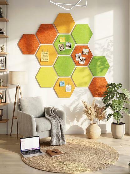 8 Pack Hexagon Felt Bulletin Board Tiles - 12" Large Thick Pin Board for Walls with 30 Push Pins, DIY Boards for Office Home School Decor, Aesthetic Hex Cork Board Alternative