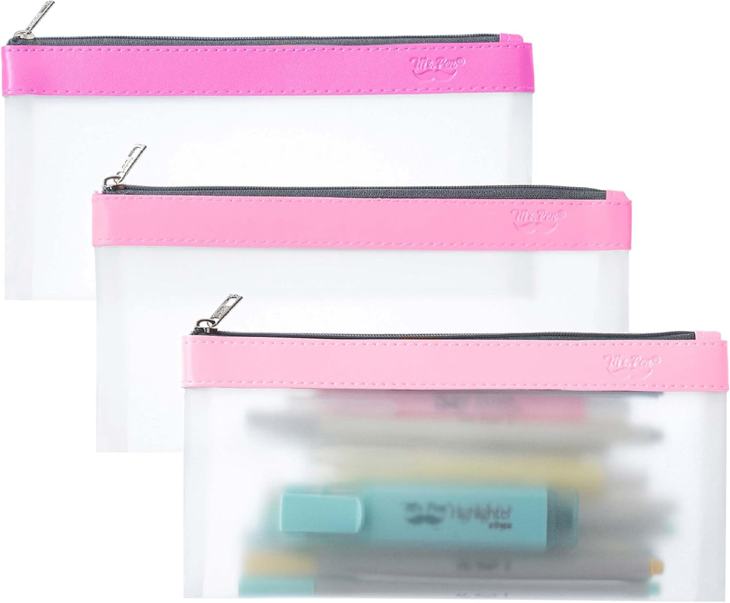 Mr. Pen- Clear Pencil Pouch, 8.50"x4.25", 3 Pack, Durable TPU Material, Medium Water-Resistant Pencil Bags with Smooth Zipper, Multipurpose Clear Pouch for Stationery, School, Office, Travel Supplies