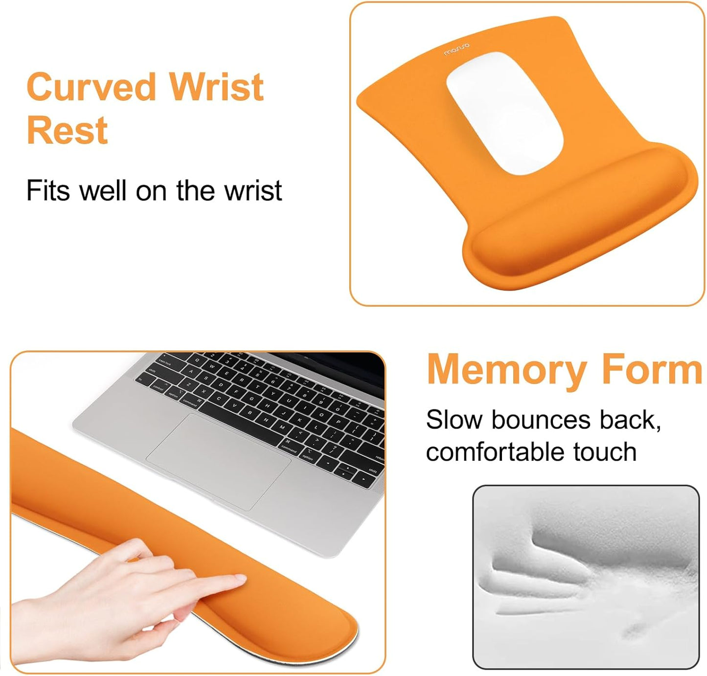 MOSISO Wrist Rest Support for Mouse Pad & Keyboard Set, Ergonomic Mousepad Non-Slip Base Home/Office Pain Relief & Easy Typing Cushion with Neoprene Cloth & Raised Memory Foam, Black