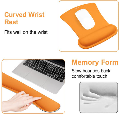 MOSISO Wrist Rest Support for Mouse Pad & Keyboard Set, Ergonomic Mousepad Non-Slip Base Home/Office Pain Relief & Easy Typing Cushion with Neoprene Cloth & Raised Memory Foam, Black