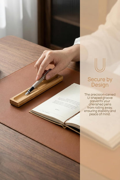 Pen holder Organizer of Office desks,Walnut Desk Pen Stand,Wave Pen Tray Accessory,Teacher Gifts,Suitable for School,Home,Desktop Art Accessories (Walnut, 5 Grid)
