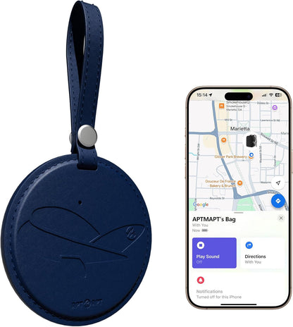 Smart Luggage Tag Works with Apple Find My, Premium Leather Suitcase Tracker with 2 ID Labels, TSA-Friendly, Anti-Lost Travel Essentials for Bags Backpacks, Wireless Charging, Black
