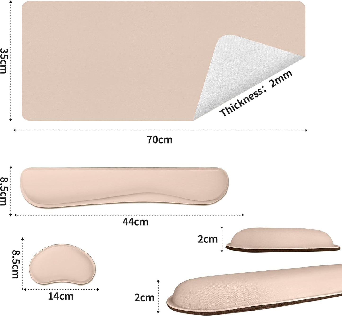 Bloss Leather Desk Pad and Keyboard Wrist Rest, Large Mouse Pad + Keyboard Pad+Mouse Wrist Support, Non-Slip Desk Mat Protector for Office, Home(31.5×15.7 Inches,Beige) - Colors B