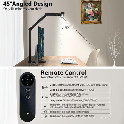 Micomlan Architect Desk Lamp for Home Office, 24W Adjustable Led Desk Light with Remote, 1500LM Bright Dimmable Computer Table Light Rotatable Office Lamp with Base for Cafting Monitor