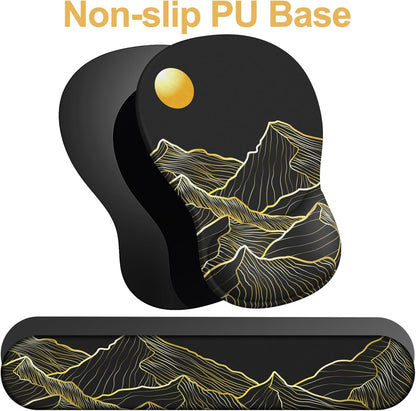 Ergonomic Mouse Pad with Wrist Rest and Keyboard Wrist Rest, Gel Mousepad and Wrist Rest for Computer Keyboard, Pain Relief, Non-Slip PU Base, Mouse Pad with Wrist Support for Gaming, Office, Brown