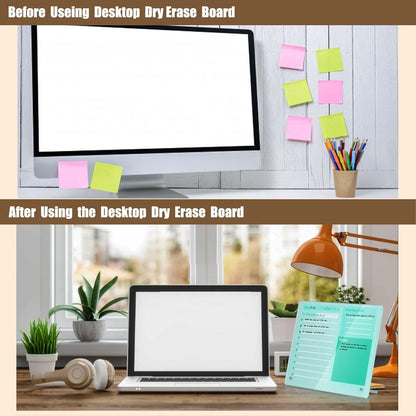 Desktop Thickened Acrylic Dry Erase Board to do List Planner Board，12"x10"，Tabletop Whiteboard with Stand，Frameless Green Dry Erase White Board，for Office/Home/School