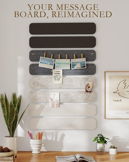 JBER Felt Strip Board 5 Pack 13"x2", Cork Board Alternative Pin Bulletin Board, Self-Adhesive Vision Board with 25 Push Pins for Walls, Office & Home Decor(Light Camel)