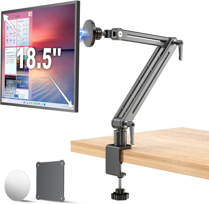 Portable Monitor Stand Large Clamp - Heavy Duty Aluminum Body supports up to 4.4 lbs 16" 17.3" 18.5 inch 360° Rotating Base Swivel Foldable Desk Stand for iPad Holder Tablet Mount for Kitchen/Travel