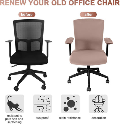 Tallew 4 Pcs Office Chair Covers Set Computer Universal Protective Stretchable Chair Seat Covers Desk Armrest Cover Pads Office Cushion Backrest for Rotating(Regular,Black)