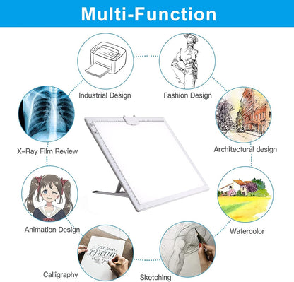 TOHETO A3 Light Pad, Rechargeable Light Board for Diamond Painting, Tracing Light Box with Stand and Clip, Light Table Lightbox for Tracing, Drawing