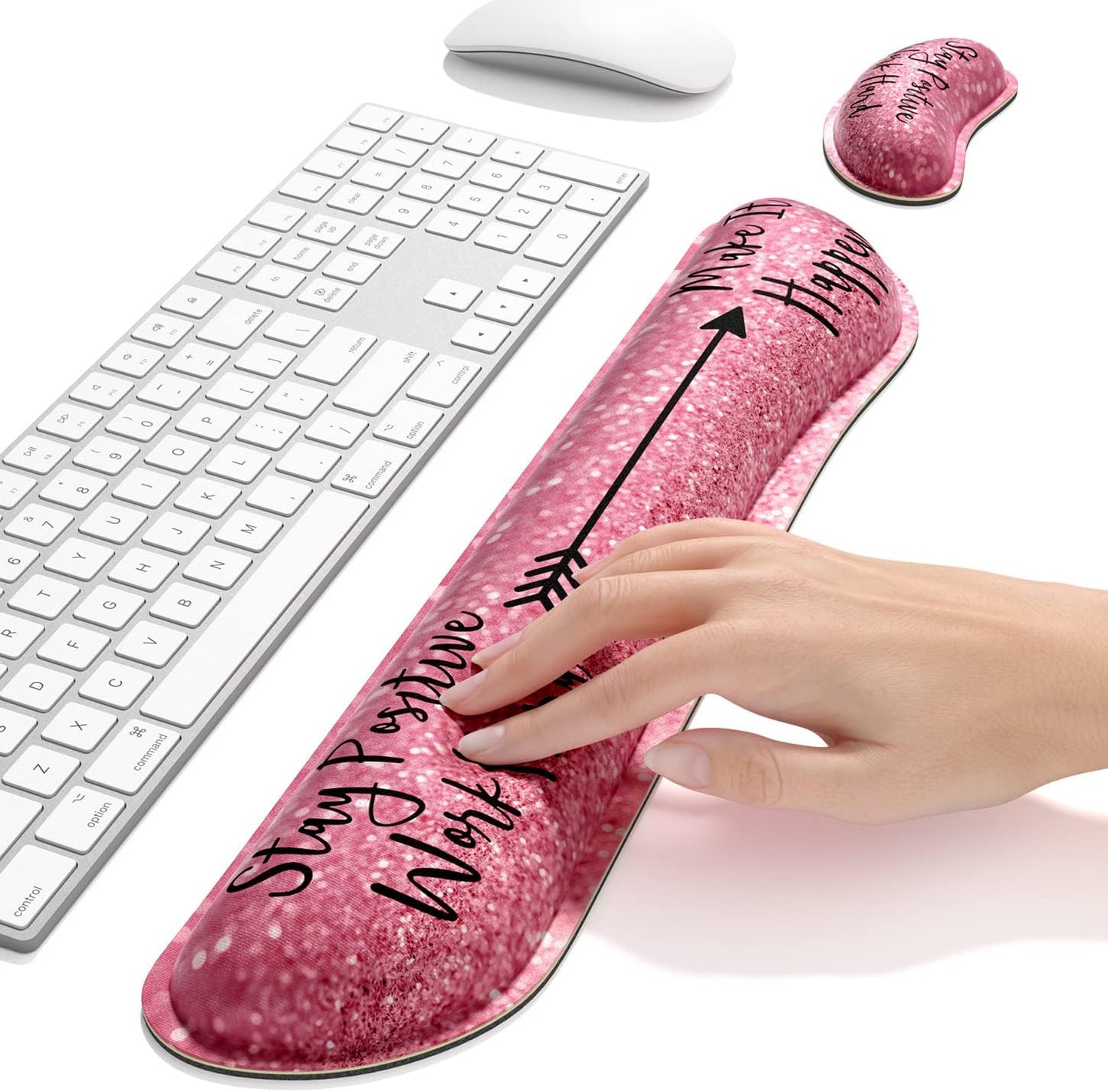Dapesuom Enlarge Keyboard Wrist Rest, Memory Foam Wrist Cushion for Desk Mat Support, Cute Pain Relief Keyboard Mouse Pad Rests Set with Non-Slip Base for Gaming Laptop Office Computer, Elegant Flower