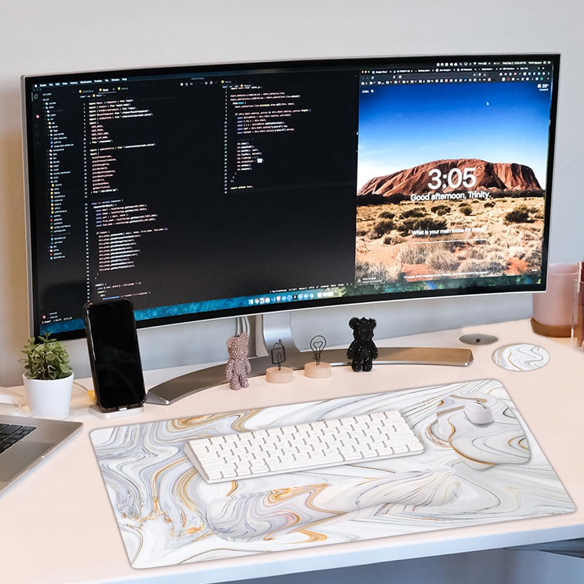 WB WEIRDBEAST Keyboard Wrist Rest Large Mouse Pad Wrist Support for Computer, 4 in 1 Memory Foam Keyboard Pad Desk Mat Ergonomic Hand Rest Wrist Cushion for Home Office Gaming-Pink
