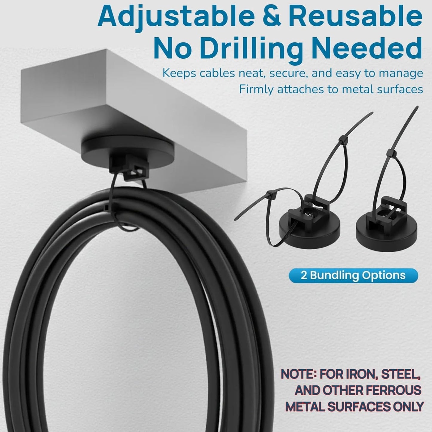 225 Pieces Magnetic Cable Ties Set, 25 Magnetic Zip Tie Mounts with 200 Cable Ties, Strong Wire Holder Cables Management, Multipurpose Electrical Cord Holders Organizer (22mm)