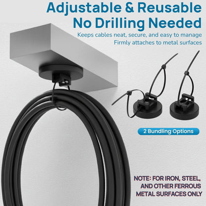 225 Pieces Magnetic Cable Ties Set, 25 Magnetic Zip Tie Mounts with 200 Cable Ties, Strong Wire Holder Cables Management, Multipurpose Electrical Cord Holders Organizer (22mm)