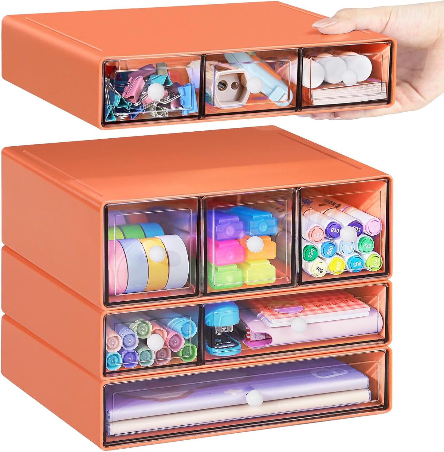 Desk Storage Organizer with 9 Drawers, 4 Tiers Stackable Desktop Craft Storage Drawers, Clear Storage Box Caddy for Stationary Makeup Jewelry Office Craft Supplies (Green)