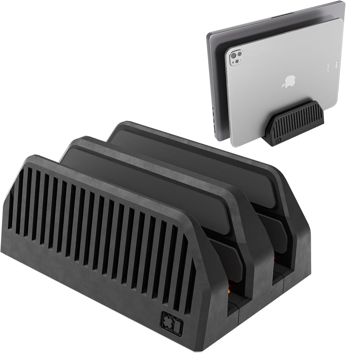 Dual Laptop Stand for Desk – Vertical Laptop Stand 2 Slot Spring-Powered Auto Adjust – Dual Vertical Laptop Stand for MacBook Pro Air – Space Saving Laptop Holder Vertical – Made in NYC