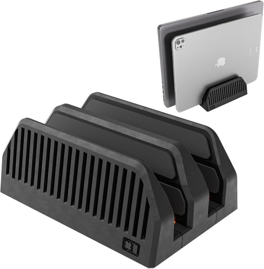 Dual Laptop Stand for Desk – Vertical Laptop Stand 2 Slot Spring-Powered Auto Adjust – Dual Vertical Laptop Stand for MacBook Pro Air – Space Saving Laptop Holder Vertical – Made in NYC