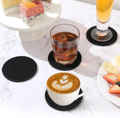 TWTLi Silicone Coasters Set of 8 with Holder,Coasters for Drinks,Beer,Coffee Coasters,Suitable for Kinds Cups,Hot or Cold,Anti-SLI,Non-Stick,Anti-Overflow Tabletop Protection and Decor (8 Pcs, Black)