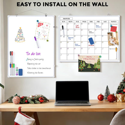 MaxGear Monthly Calendar Dry Erase Board for Wall, 16"x12" Small Hanging Double-Sided White Board, Portable Whiteboard for Planning, Drawing, Memo, to Do List, School, Home, Kitchen, Office